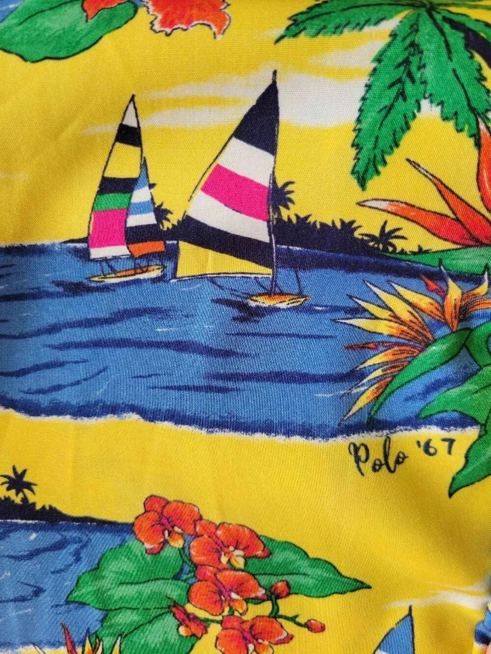 Polo Ralph Lauren Sailboat Tropical Print Camp Shirt Resort Cruise Kids M 10/12
